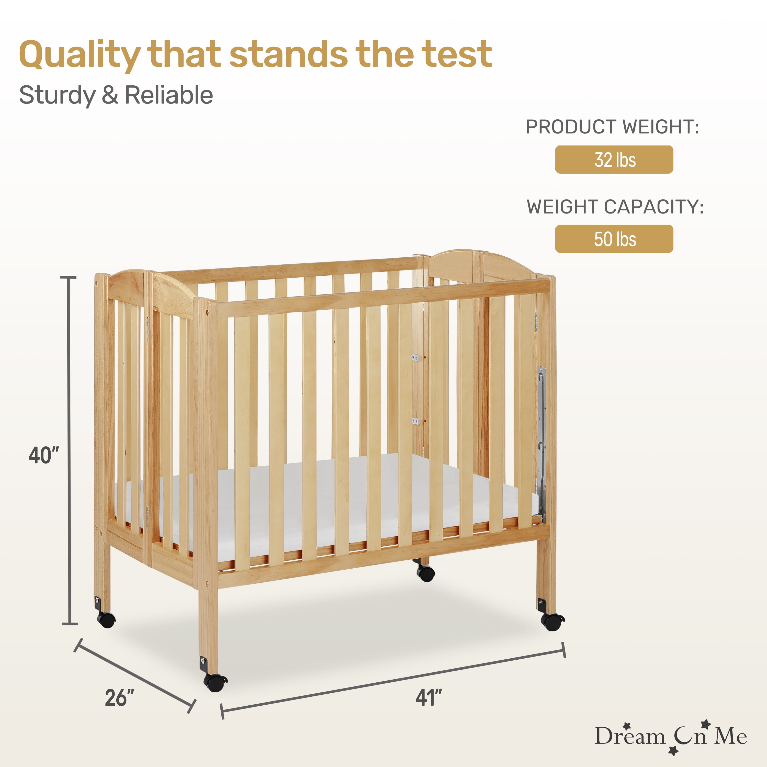 Dream On Me 3-in-1 Folding Portable Mini Crib, Natural