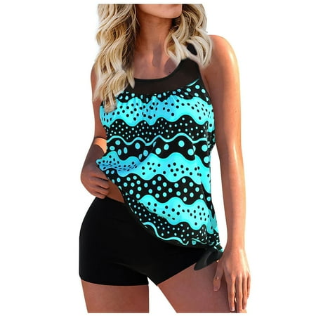 Feimerou Women Two Piece Tankini Swimsuit with Boyshorts Vintage Printed Modest Bathing Suit Tummy Control Tankinis Top with Bottom Sale