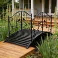 thumbnail image 3 of Zimtown 46.8" Arched Handrail Iron Garden Bridge, Heavy Duty Steel Courtyard Landscape Decor with Bird Pattern, Black, 3 of 11