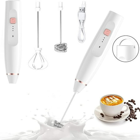 

Milk Frother 3-Speed Settings Handheld Rechargeable Electric Coffee Frother Mixer Stick 2 Stainless Whisks Mini Foamer Maker Blender for Coffee Latte Cappuccino Hot Chocolate