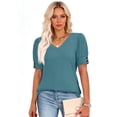 thumbnail image 5 of Womens Tops Short Sleeve Shirts Buttons V Neck Spring Fashion Summer Outfits Plus Size Blouses Dressy Casual, 5 of 5