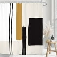 thumbnail image 2 of Abstract Geometric Extra Long Bathroom Shower Curtain 71W by 84H Inch Neutral Black Beige Painting Minimalist Modern Tan Contemporary Polyester Fabric 12 Plastic Hooks Waterproof Decor, 2 of 6