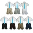 thumbnail image 1 of 3pc Set BoyToddler Formal Party Turquoise Necktie White Black Khaki Shorts S-4T, 1 of 2