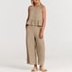 thumbnail image 5 of Conjunto de pantalones largos para mujer Conjunto de pantalones de 2 piezas de algodón con cuello redondo Conjunto de diario plisado, 5 of 9