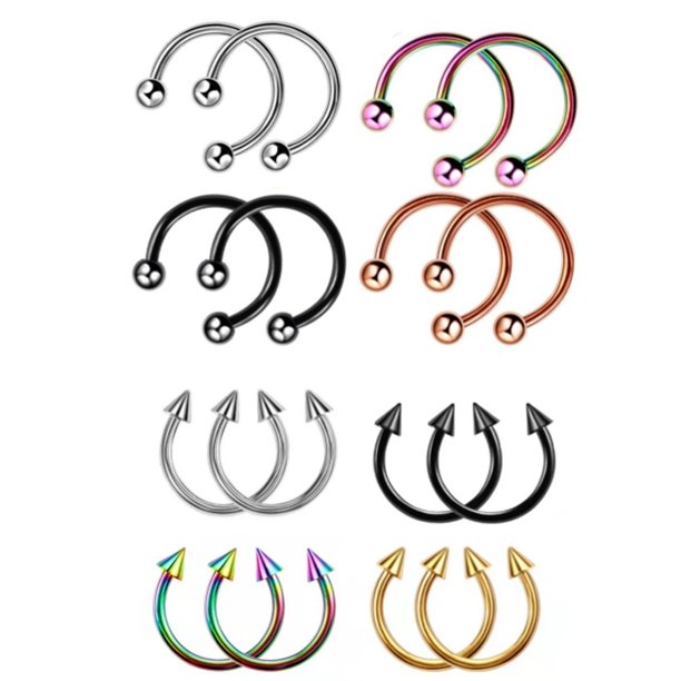 24 piezas de anillos de nariz circulares de acero inoxidable con forma de herradura, 4 colores, piercing para el tabique nasal, diámetro de 6 a 10 mm, pendiente para cejas, aro para labio
