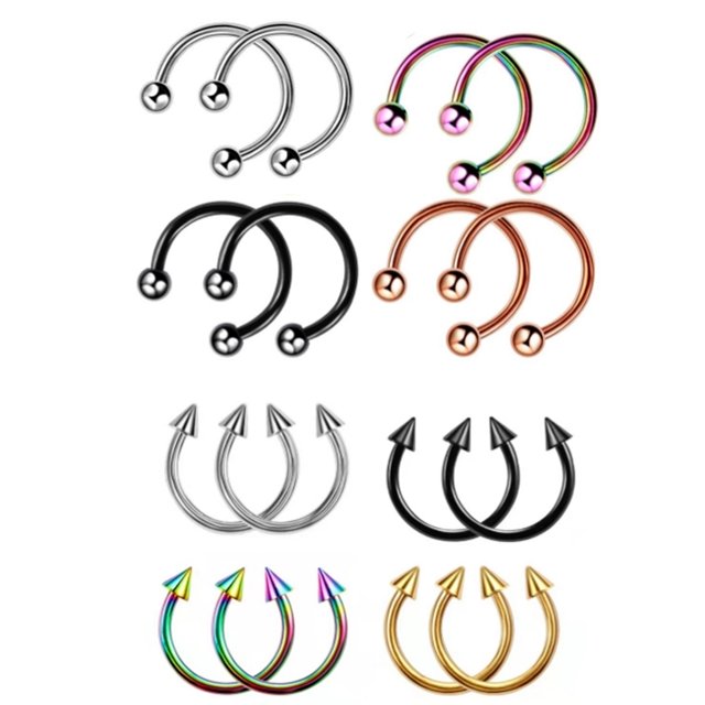 24 piezas de anillos de nariz circulares de acero inoxidable con forma de herradura, 4 colores, piercing para el tabique nasal, diámetro de 6 a 10 mm, pendiente para cejas, aro para labio