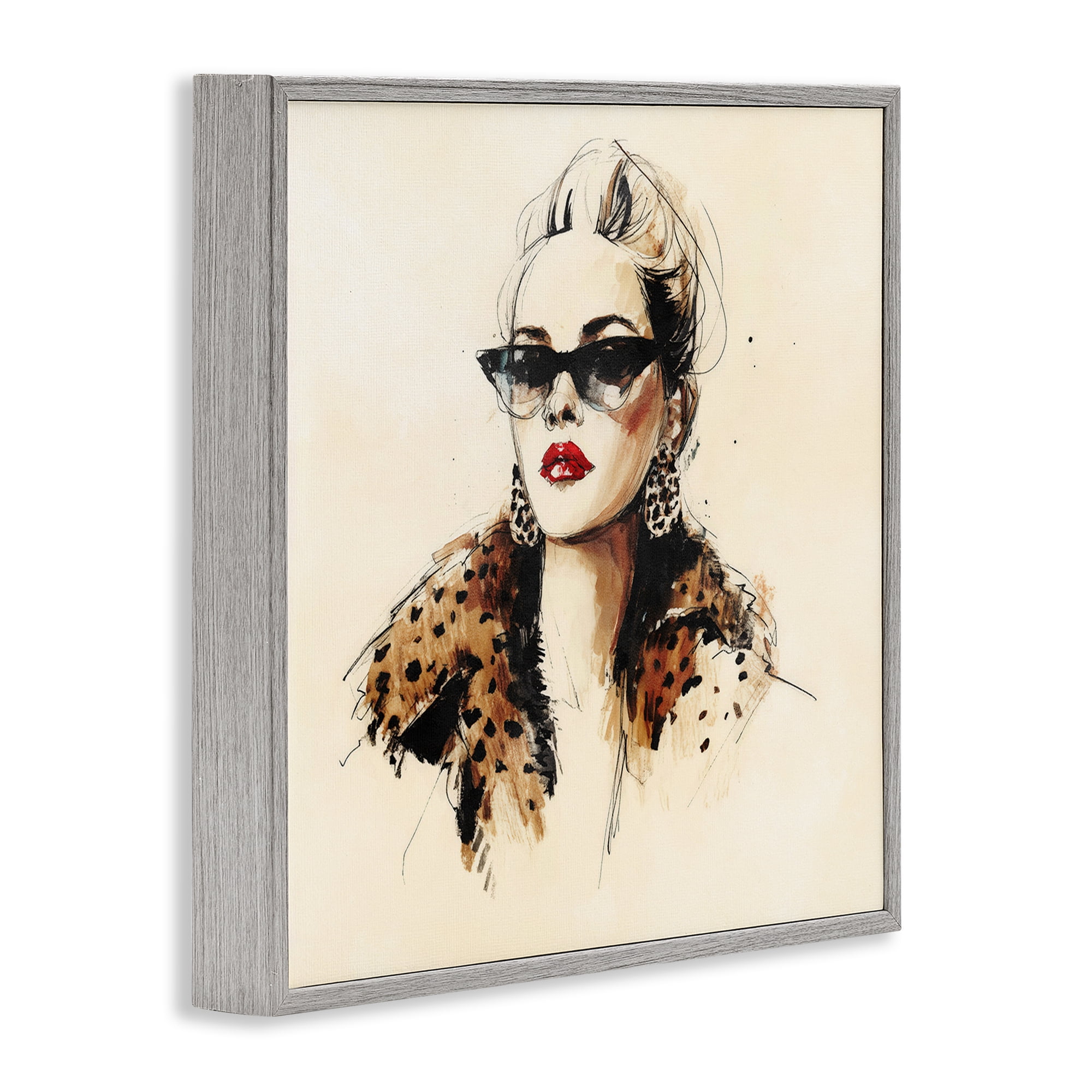 Stupell Industries Glam Leopard Sonata Portrait Gray Framed Giclee Art, design by Svetlana Aleynikova