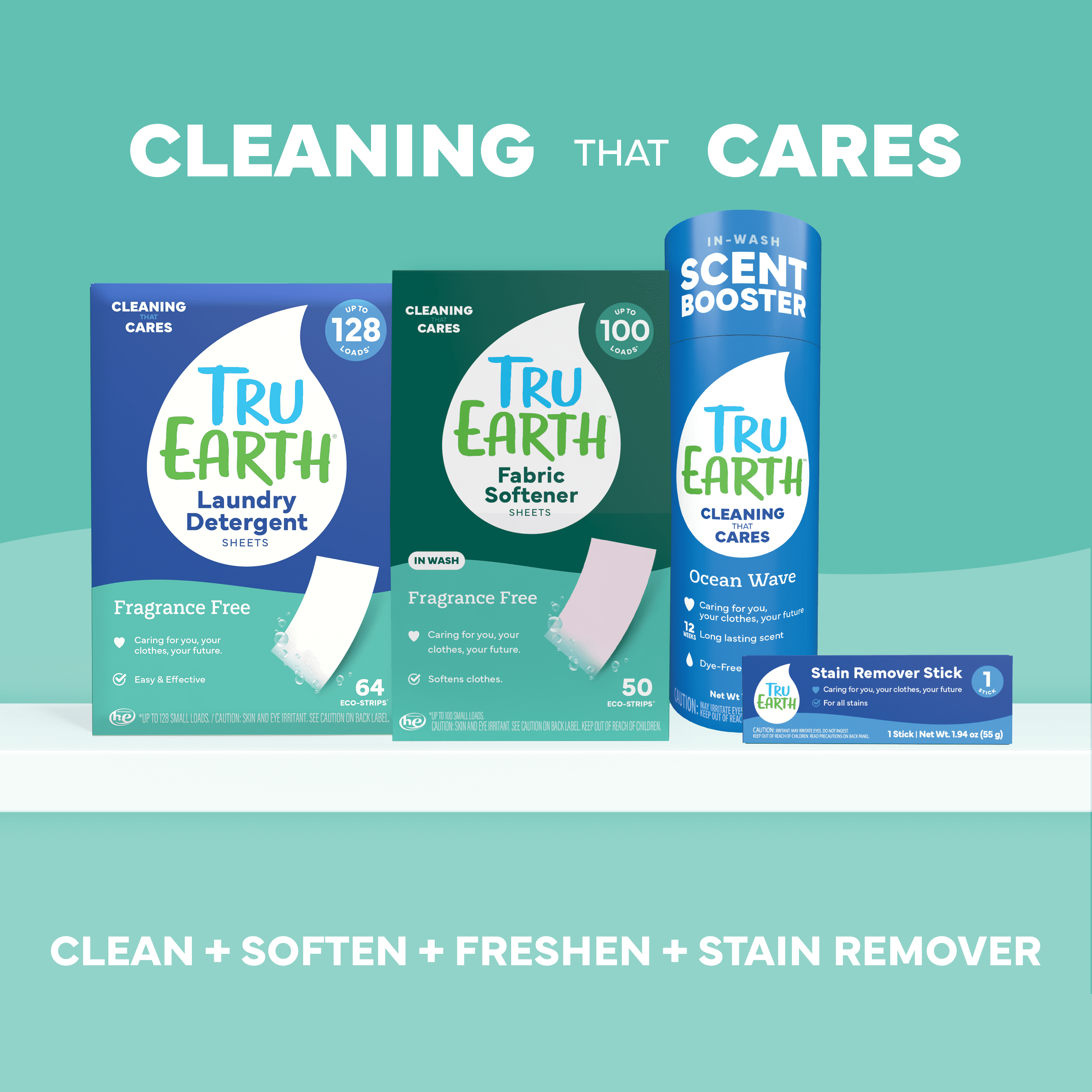 Tru Earth Laundry Detergent Sheets - Unscented / Fragrance-Free - Up to 128 Loads (64 Sheets) - Laundry Detergent Eco-Strips