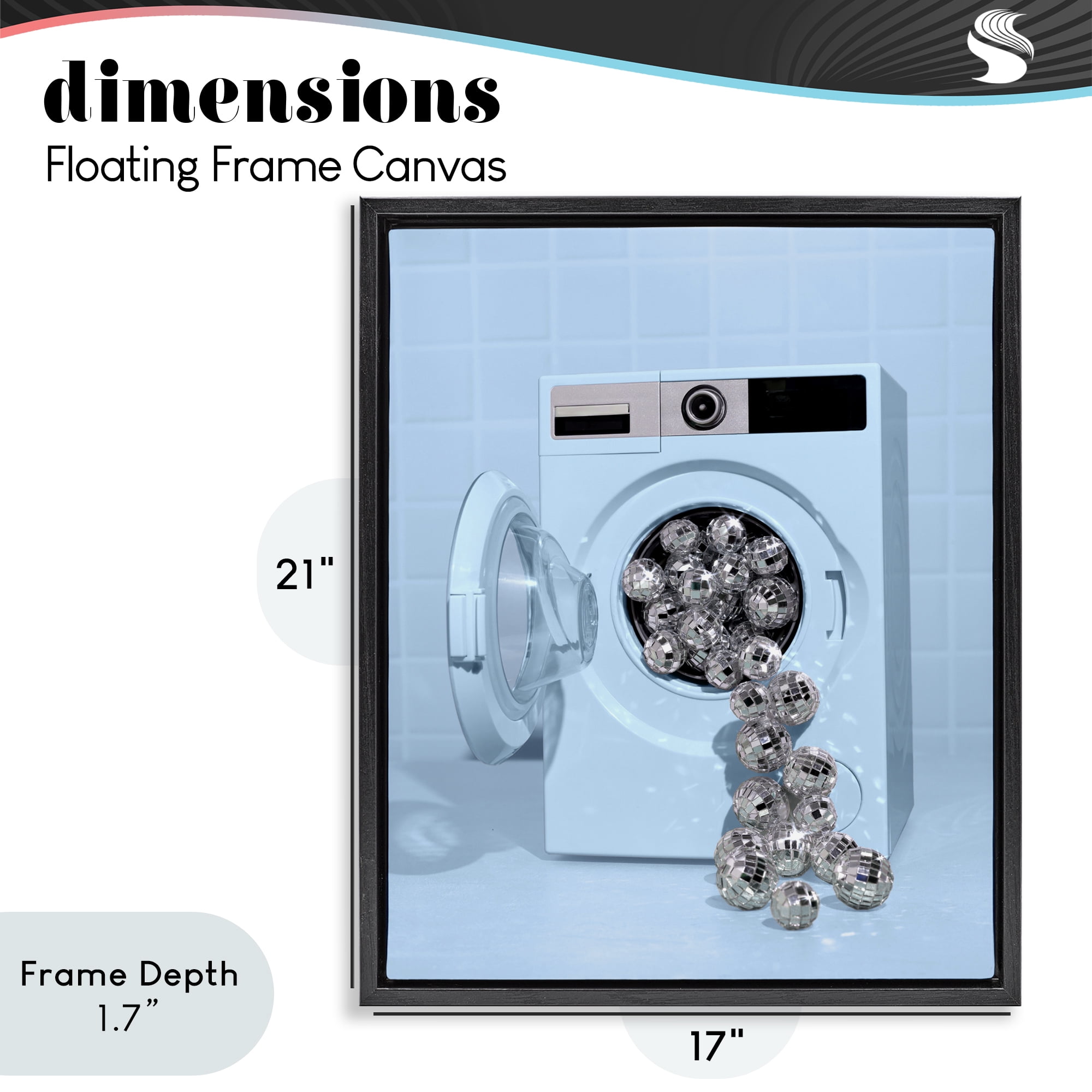Stupell Industries Disco Laundry Machine over Blue Black Framed Floater Canvas Wall Art, design by LISH Creative