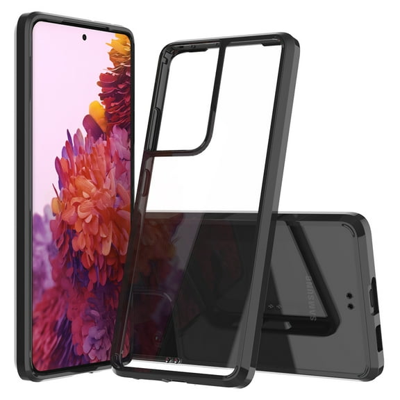 for Samsung Galaxy A72 5G Hybrid Transparent Clear Acrylic Back Hard PC & Soft TPU Full Protective Bumper Extra Shock-Absorb Cover ,Xpm Phone Case [Black]