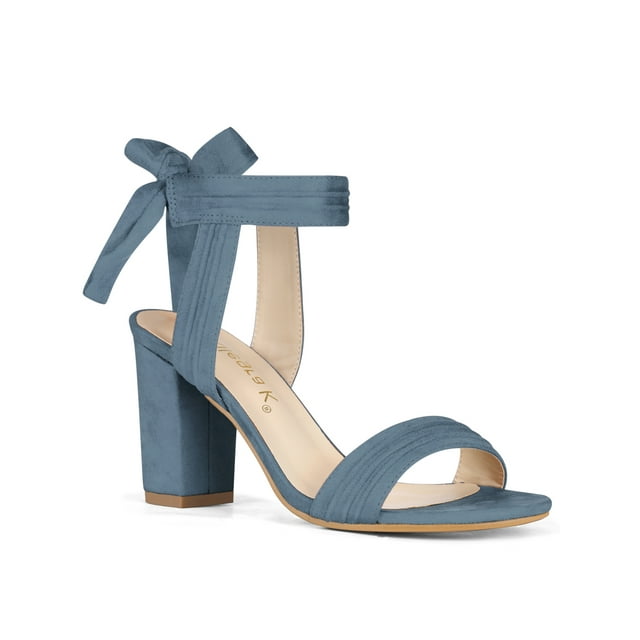 BLISSFUL STEP Edition Women's Sandals Ankle Tie Back Open Toe Block Heels Haze Blue 9.5