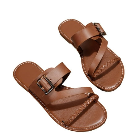 

Rewenti Women s Flat Shoes Ladies Beach Sandals Summer Non-Slip Causal Slippers Brown 9.5(43)