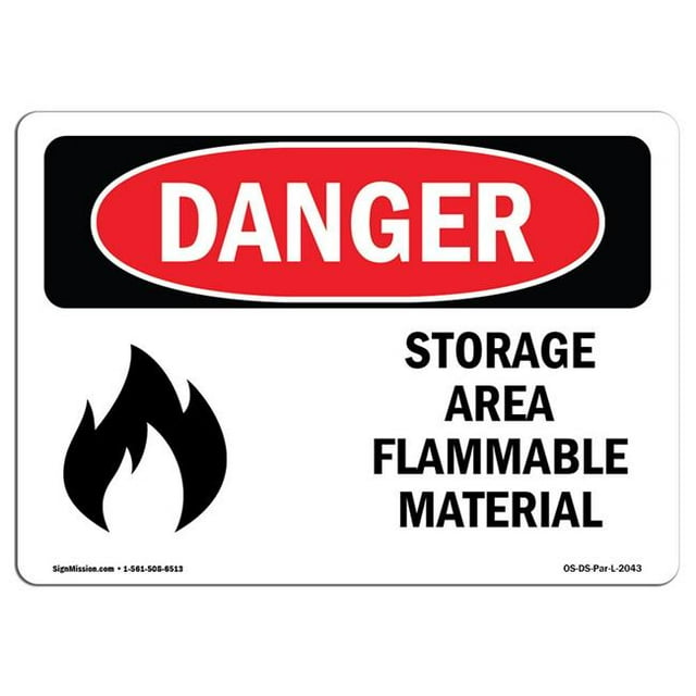 SignMission OS-DS-A-1218-L-2043 12 x 18 Po Panneau de Danger OSHA - Matériau Inflammable de la Zone de Stockage