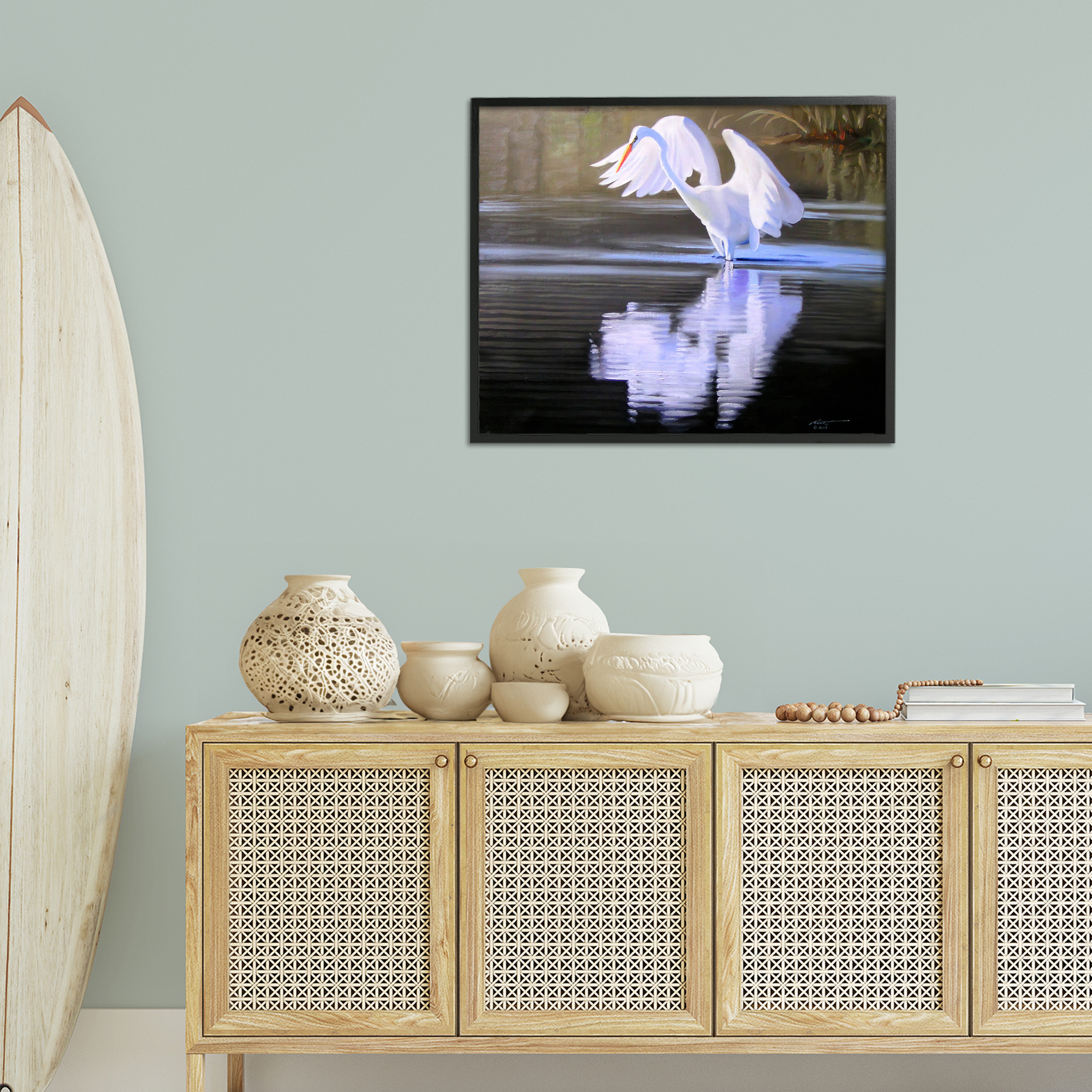 Stupell Industries Egret with Water Ripples Animals & Insects Painting Black Framed Art Print Wall Art, 30 x 24