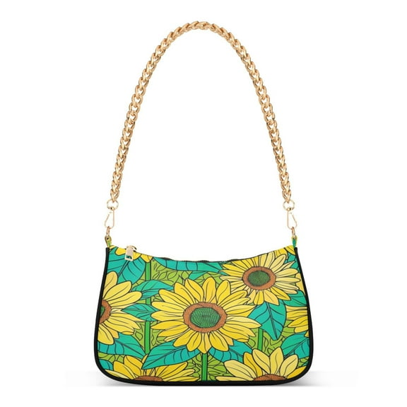 One Shoulder Chain Handbag 7.1x11x2.8in Women's Hobo Handbags Tote Handbags Shoulder Handbags Card Bag Cash Bag Key Bag Yellow Cartoon Sunflower