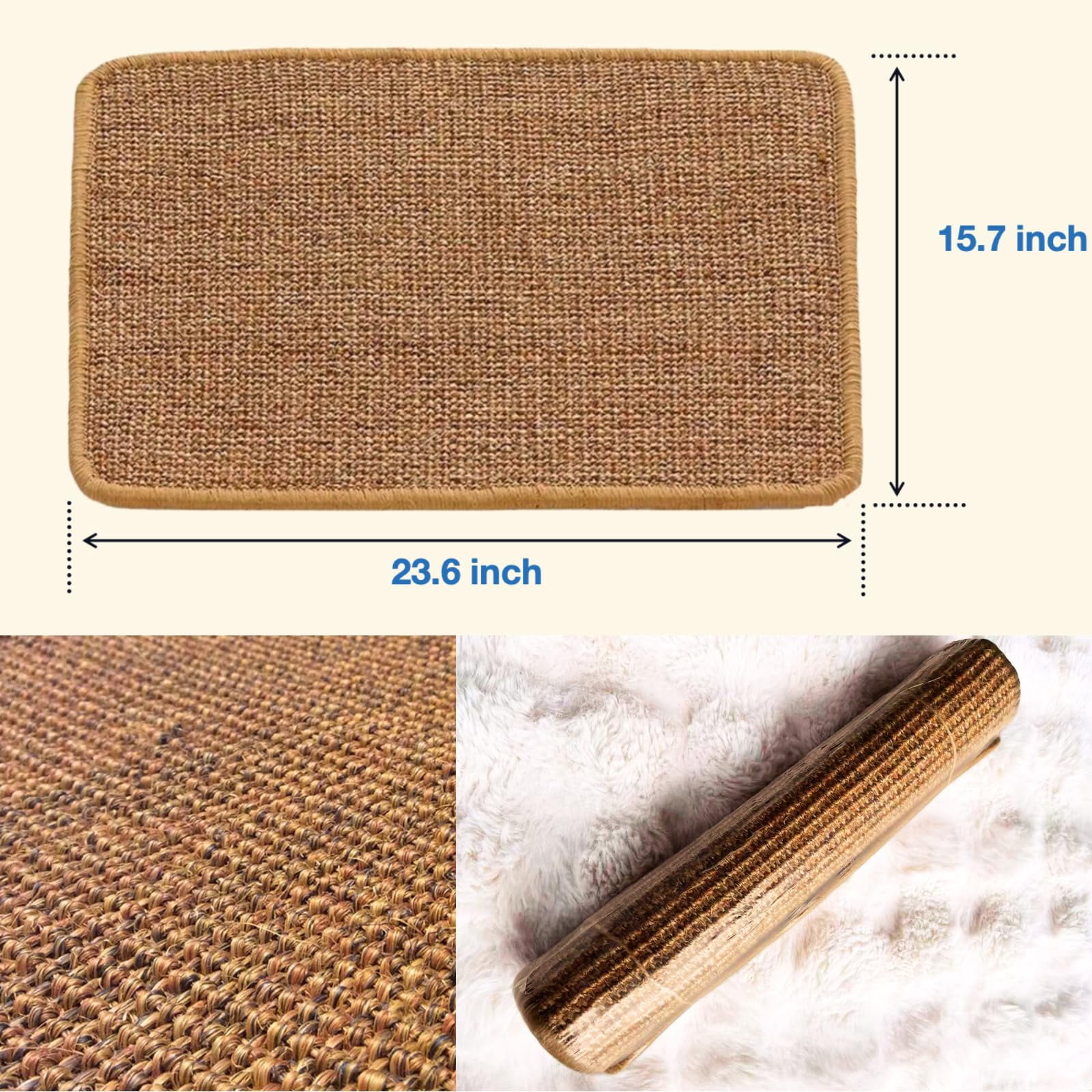 Cat Scratcher Mat 2Pack, 23.6x15.7in Sisal Pad, Multi-functional Scratch Board for Cats/Dogs/Rabbits, Furniture Protector, Brown