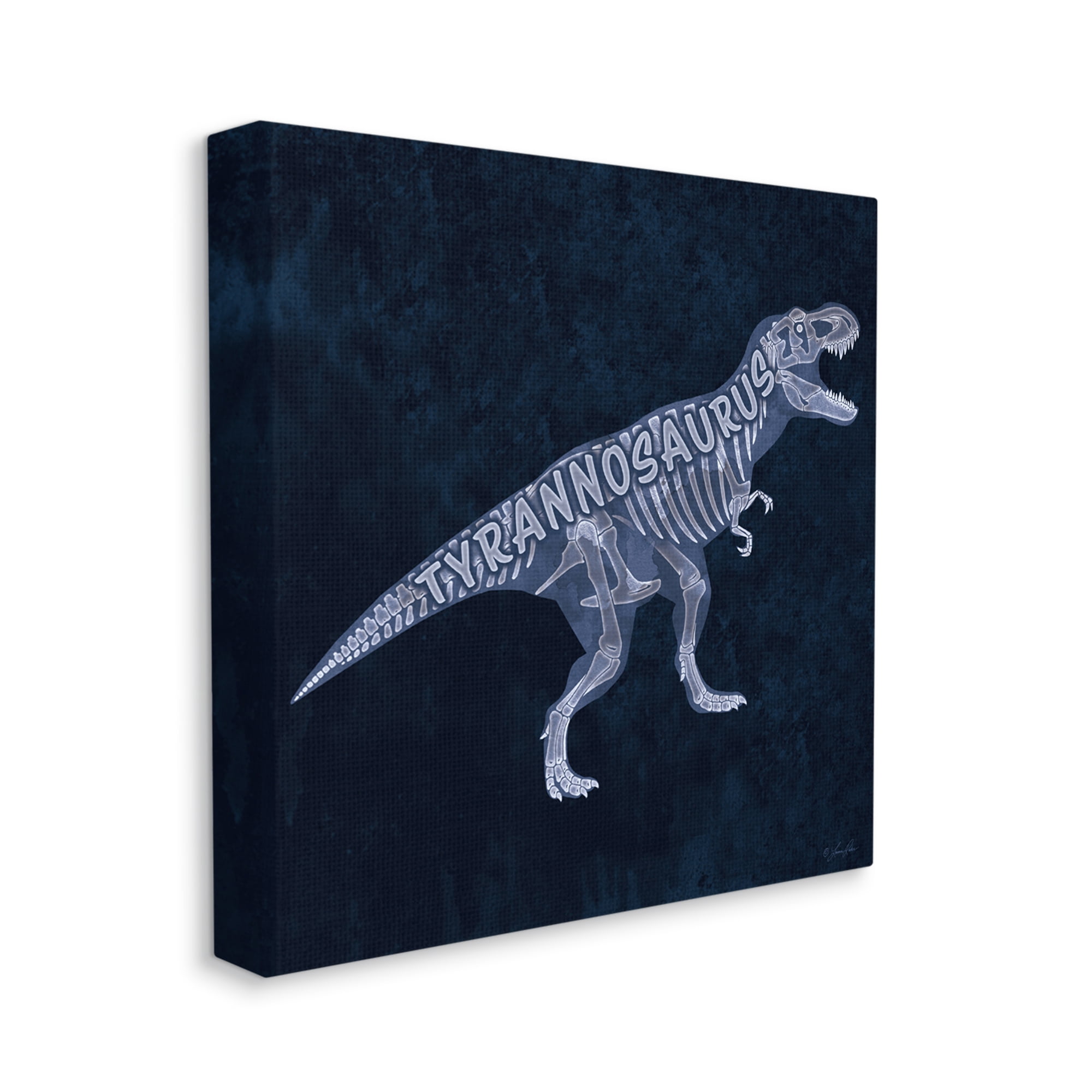 Stupell Industries Blue T-Rex Skeleton Animals & Insects Painting Gallery Wrapped Canvas Art Print Wall Art, 24 x 24