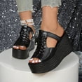 thumbnail image 2 of HomeDM Wedge Platform Sandals for Women Open Toe Slip-On Slide Sandals for Summer Dressy, Black Size 6.5, 2 of 9