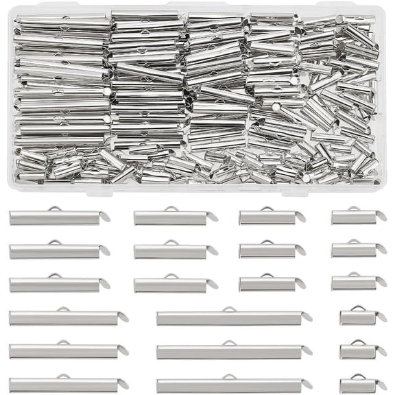 280PCS Slide on End Clasp Tubes 7 Size Slider End Caps Slide Tube End Bar Beading Tubes Bar Buckle Clasps for Multi-Strand Necklace Bracelet Jewelry Making (10/13/16/20/25/30/40mm) DIY Platinum