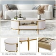 thumbnail image 6 of Modern Fluted Coffee Table, 47.24" Oval Coffee Table with Drawer & Faux Marble Top, Curved Center Table with Gold Metal Leg for Living Room Home Office, 6 of 7