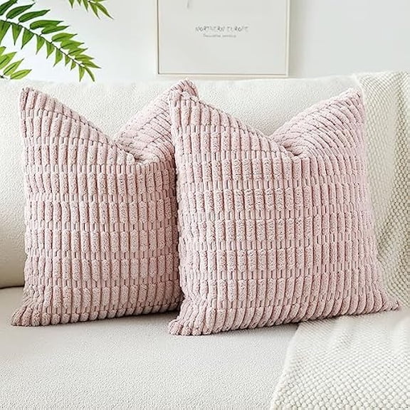 Eryueer Set of 2 Corduroy Soft Striped Cushion Covers 45x45 cm Decorative Throw Pillow Covers Square Cushion Case Home Boho Decor Pillow Cases for Couch Sofa Bedroom 18x18 Inch (Pink)