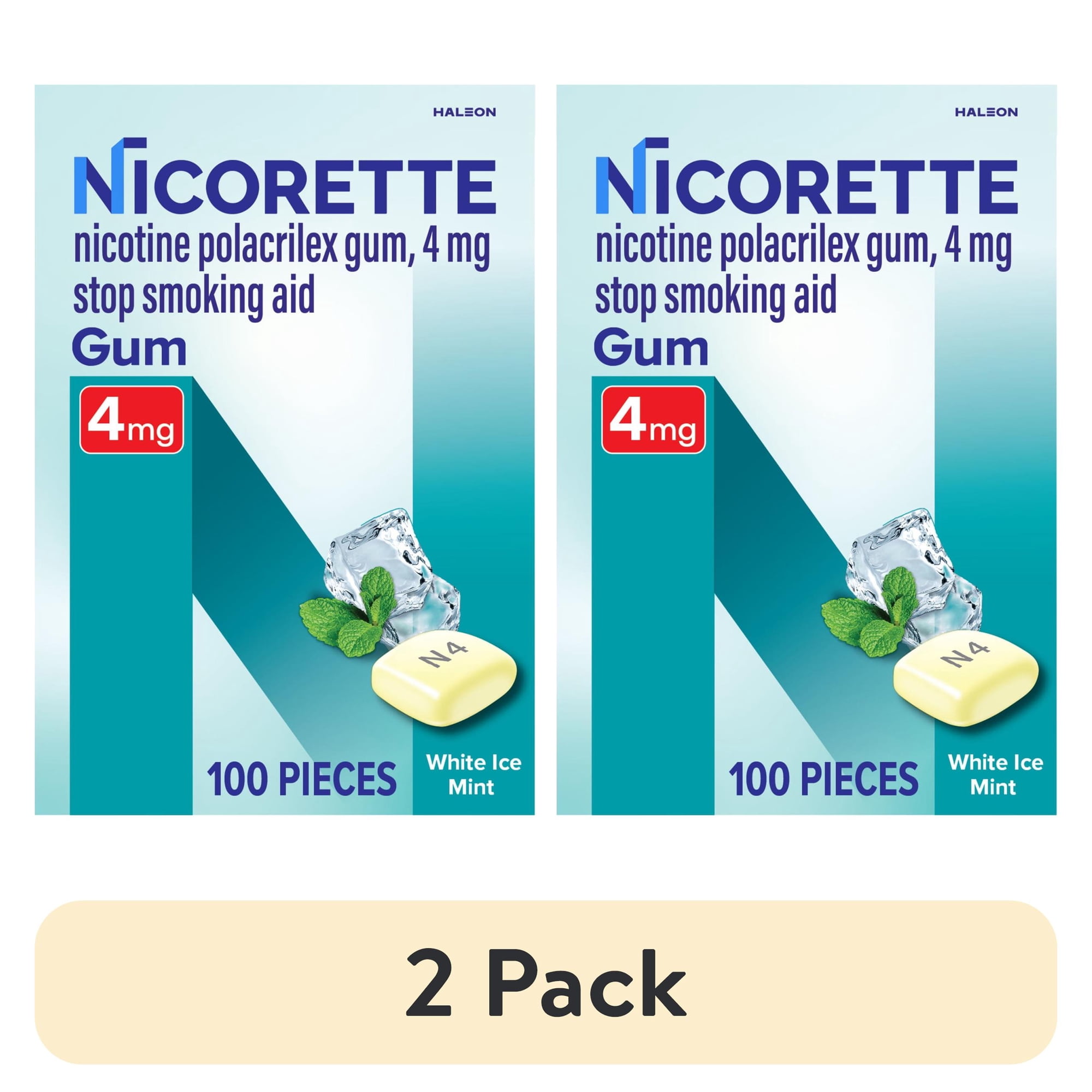 (2 pack) Nicorette Nicotine Gum, Stop Smoking Aids, 4 mg, White Ice Mint, 100 Count