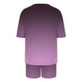thumbnail image 6 of hxobax Women Pajama Set Gradient 2 Piece Casual Short Sets Short Sleeve Sleepwear Summer Crewneck Shirts and Short Pant Sets Trendy Pajamas Sets Cozy Loungewear with Chest Pocket,Purple,Small, 6 of 6