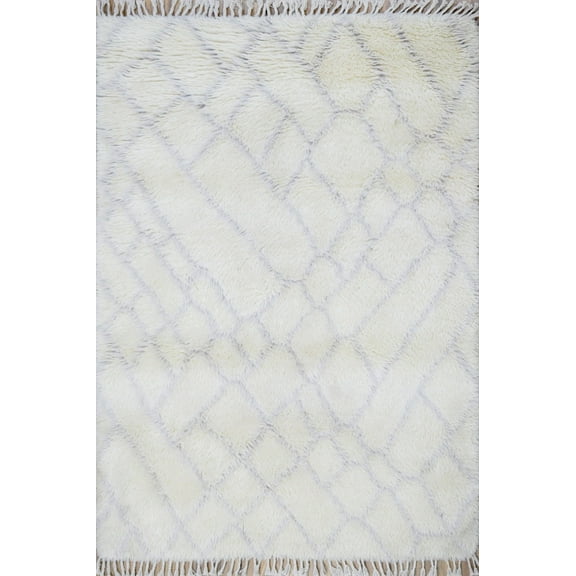 4x6 White and Silver Handmade Moroccan Design Area Rug | TRD171746