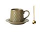 thumbnail image 1 of Taza de cerámica retro con rayas y lunares, taza for té de la tarde, taza de café con leche, taza nostálgica italiana, platillo y cuchara, 1 of 6
