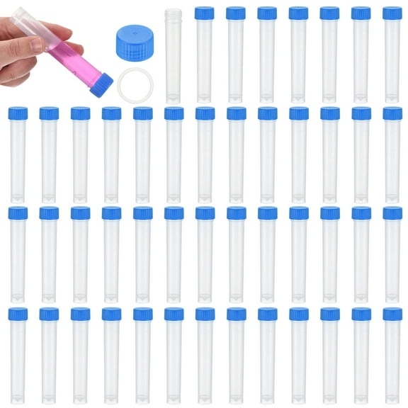 10mL Plastic Test Tubes 48Pcs Frozen Test Tube Graduated Vial Container Storage Screw Cap for Lab Laboratory Science, Blue Clear