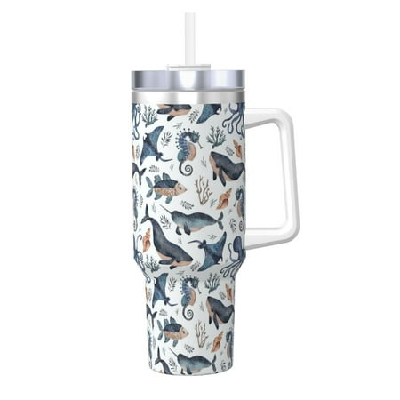 

Cauagu Underwater Animals 1 Print Stainless Steel Vacuum Insulated Tumbler 40oz Water Bottle with Handle & Flip Straw Reusable Travel Coffee Mug for Women & Men
