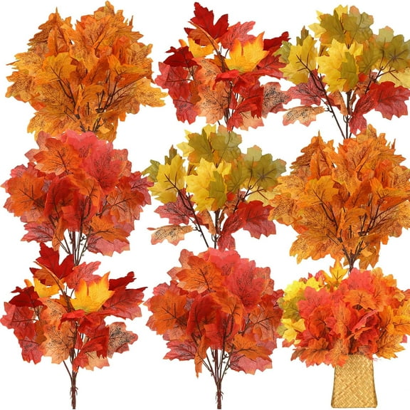 8 Bundles Fall Leaves Decor Artificial Maple Leaves StemsBranches Faux Fall Fake Autumn Leave for ThanksgivingTable Centerpieces Decoration