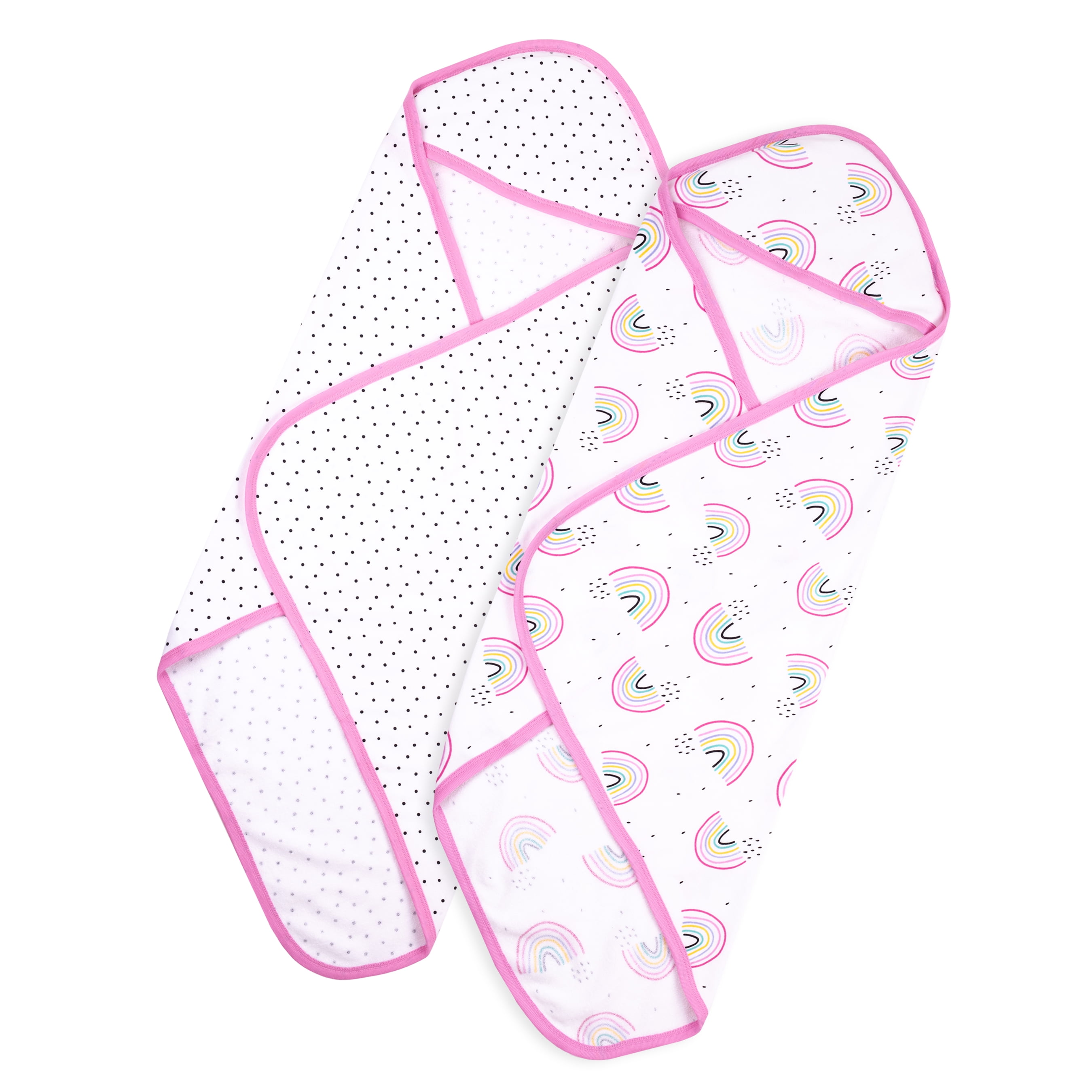 Little Star Organic Terry Cloth Hooded Bath Towel, 2 Pack, Pink-Rainbow