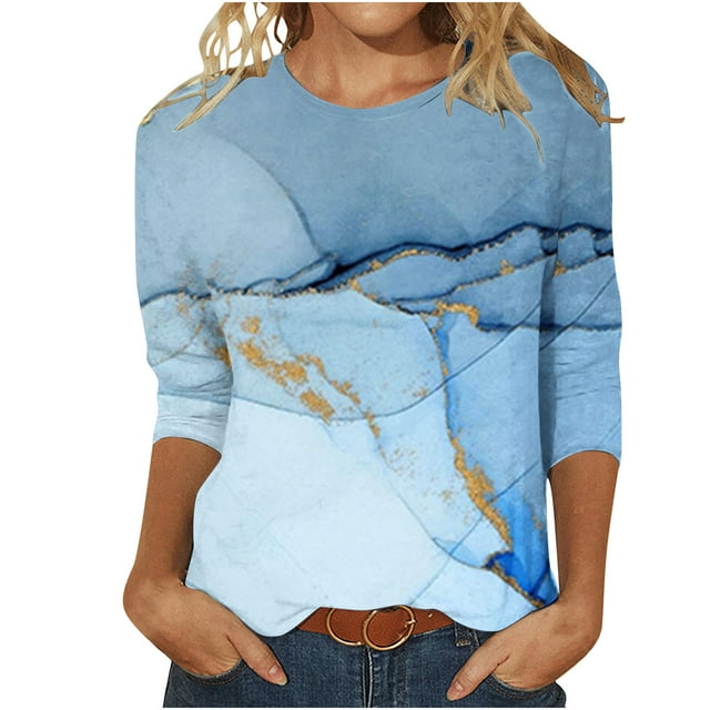 Birdeem Mode Femme Manches Courtes Col Rond Rétro Imprimé Haut Ample Blouse Manches Trois-Quarts