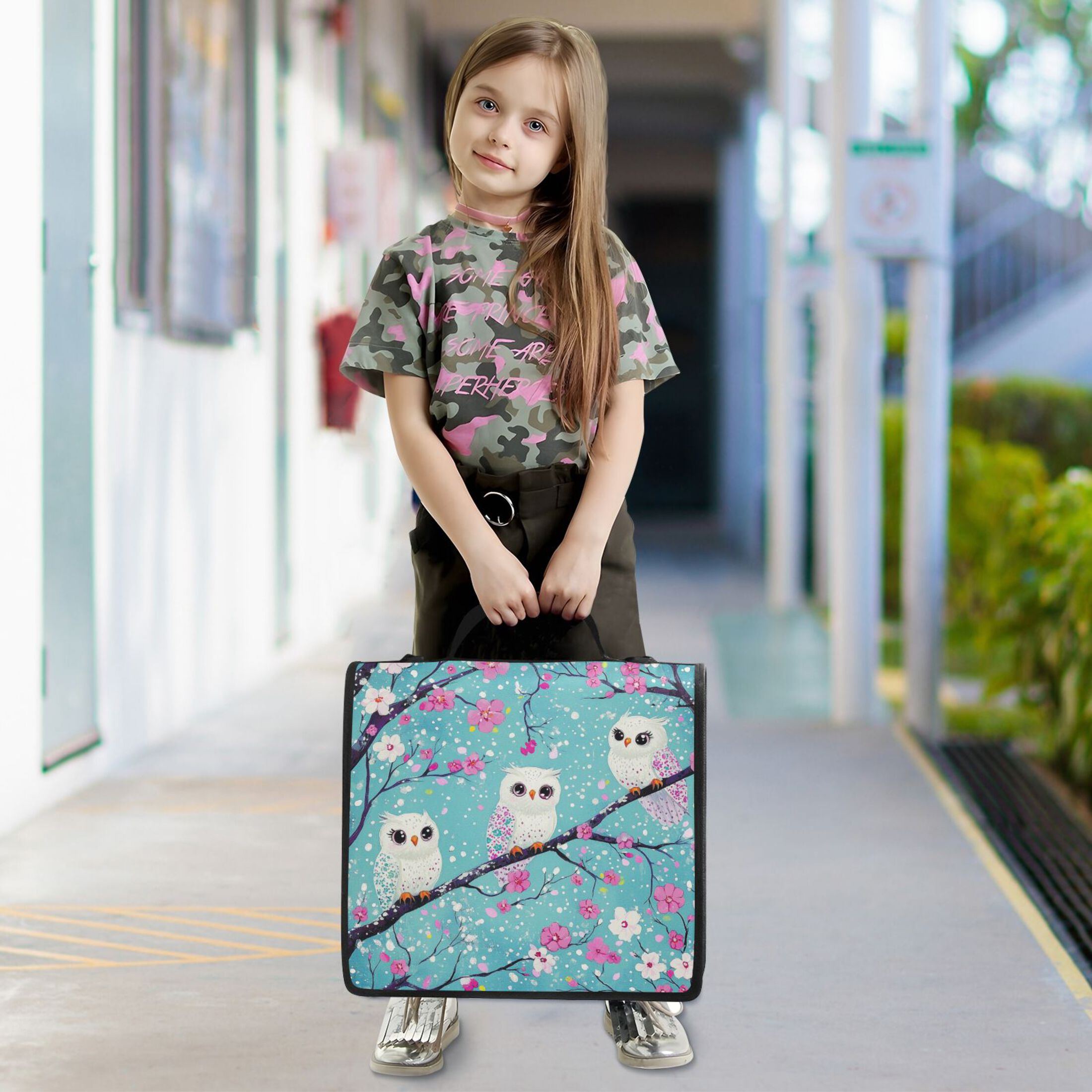 YAZAOO Zipper Binder trapper keeper Documents Organized Design Owl Blossom Friends Printed