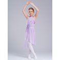 thumbnail image 5 of Sinleey Kids Girls Ballet Modern Lyrical Dance Dress Asymmetrical Hem Leotard Tutu Skirt Figure Ice Skating Dress Light Purple 14, 5 of 7