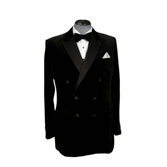 Elegant Double-Breasted Black Velvet Blazer for Men - Wedding & Evening Events