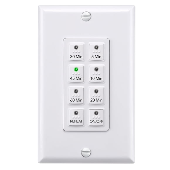 BN-LINK Countdown Digital Wall Timer Switch for Exhaust Fan with Push Button 5-10-20-30-45-60mins, Bathroom Fan Light Switch Timer