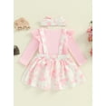 thumbnail image 4 of Musuos Baby Girl Sweet Style Skirt Set, 3M 6M 12M 18M Long Sleeve Ribbed Romper Bow Print Suspender Skirt Tie Headband Fall Outfit, 4 of 8