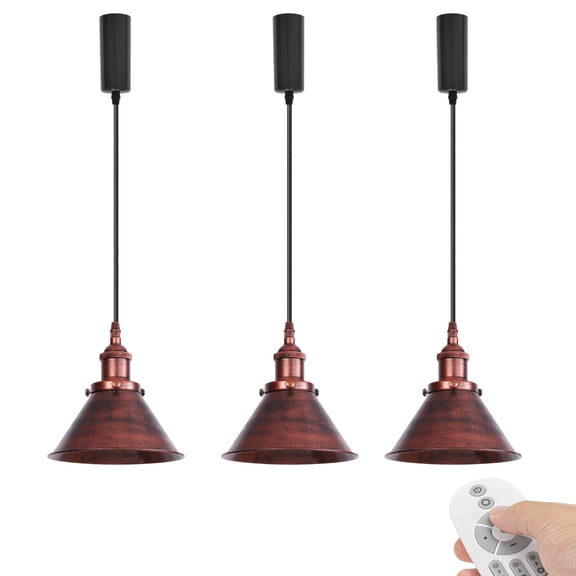 KAYYELAMP Set of Three H-Type Track Light Adjustable Cord Dimming Timing Pendant Rust Metal Lamp E26 Base Vintage Design for Kitchen Bar Loft(No Track)