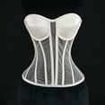 thumbnail image 2 of Feancey Boned Corset Tops for Women Mesh Overbust Corsets Strapless Lace Up Bustier Top Built In Bra Waist Cincher Halloween Costumes Beige L, 2 of 7
