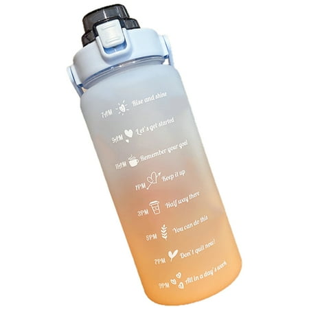

Extra Large Capacity Straw Mug Flip Top Lid Gradient Color Time Marker Water Bottle Blue Orange Single Cup