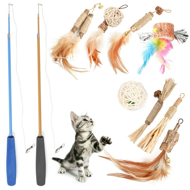 Pet Cat Teaser Stick With Feather Replacement Head Fishing Pole