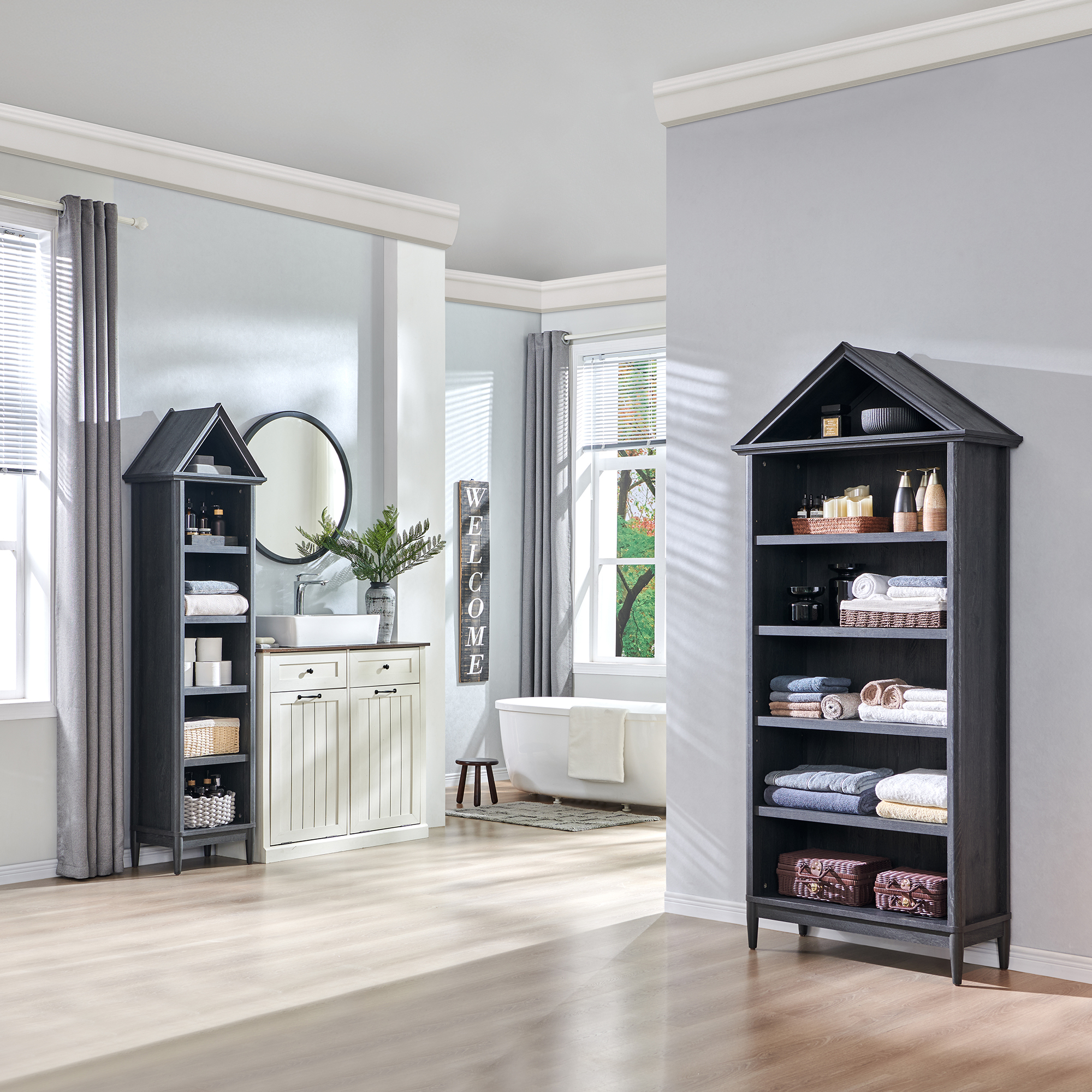 IFGET 75.9" Tall Arch Bathroom Cabinet with Adjustable Storage Shelves, Freestanding Wood Storage Cabinet for Bathroom
