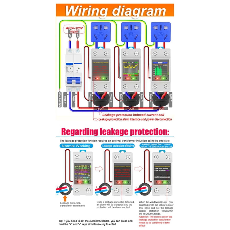 Tuya WiFi Smart Din Rail  Meter Leakage Cutoff Real-Time KWh Voltage Current Monitoring Mutual Inductance Coil