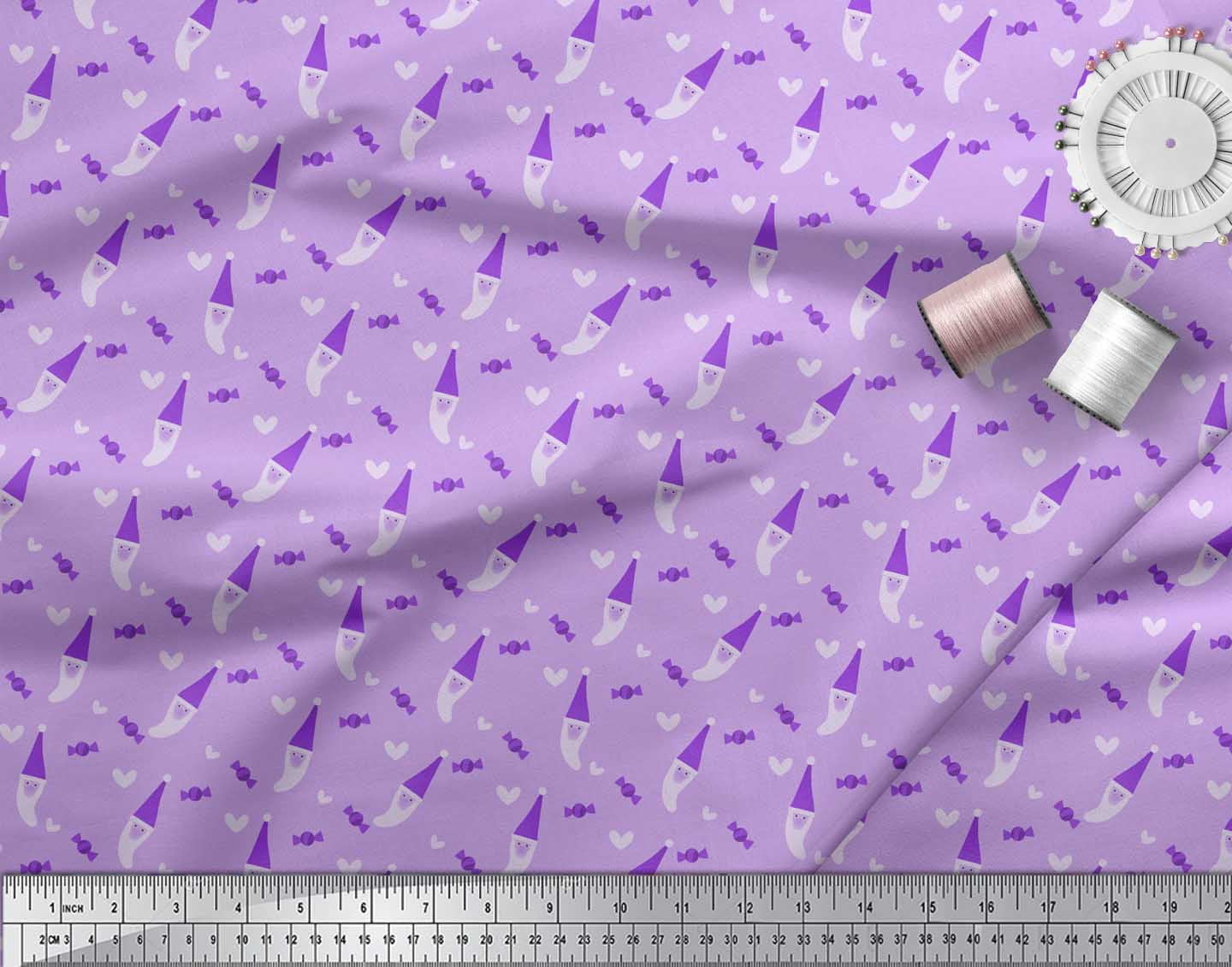 Soimoi Purple Georgette Viscose Fabric Heart,Candies & Santa Face Christmas Print Fabric by the Yard 42 Inch Wide