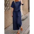thumbnail image 2 of 2pcs Conjunto De Camiseta Y Pantalón, Camiseta De Manga Corta Y Pantalón De Pierna Ancha, Atuendo Casual De Vacaciones De Dos Piezas, Ropa De Mujer, 2 of 4
