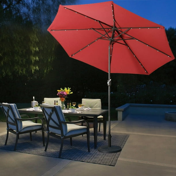 9 ft LED Lighted Patio Outdoor Umbrella Solar Power Market Table Fade