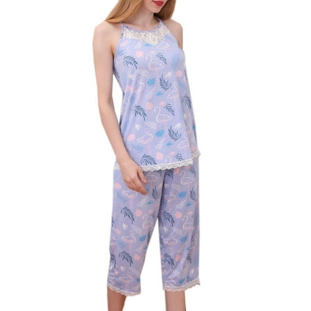 

Doublju Women s Sleeveless Racerback Lace Capri Pajama 2 Pcs Set (Plus Size Available)