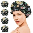 thumbnail image 7 of Shower Caps,Pioneer Flower Floral Print Pattern Waterproof Shower Cap for Women 4 Pieces,Double Reusable Hair Cover for Shower PEVA Elastic Stretch Hem, 7 of 7